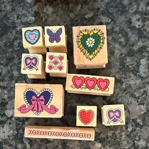 Colorful Heart and Bow Wooden Stamp Set